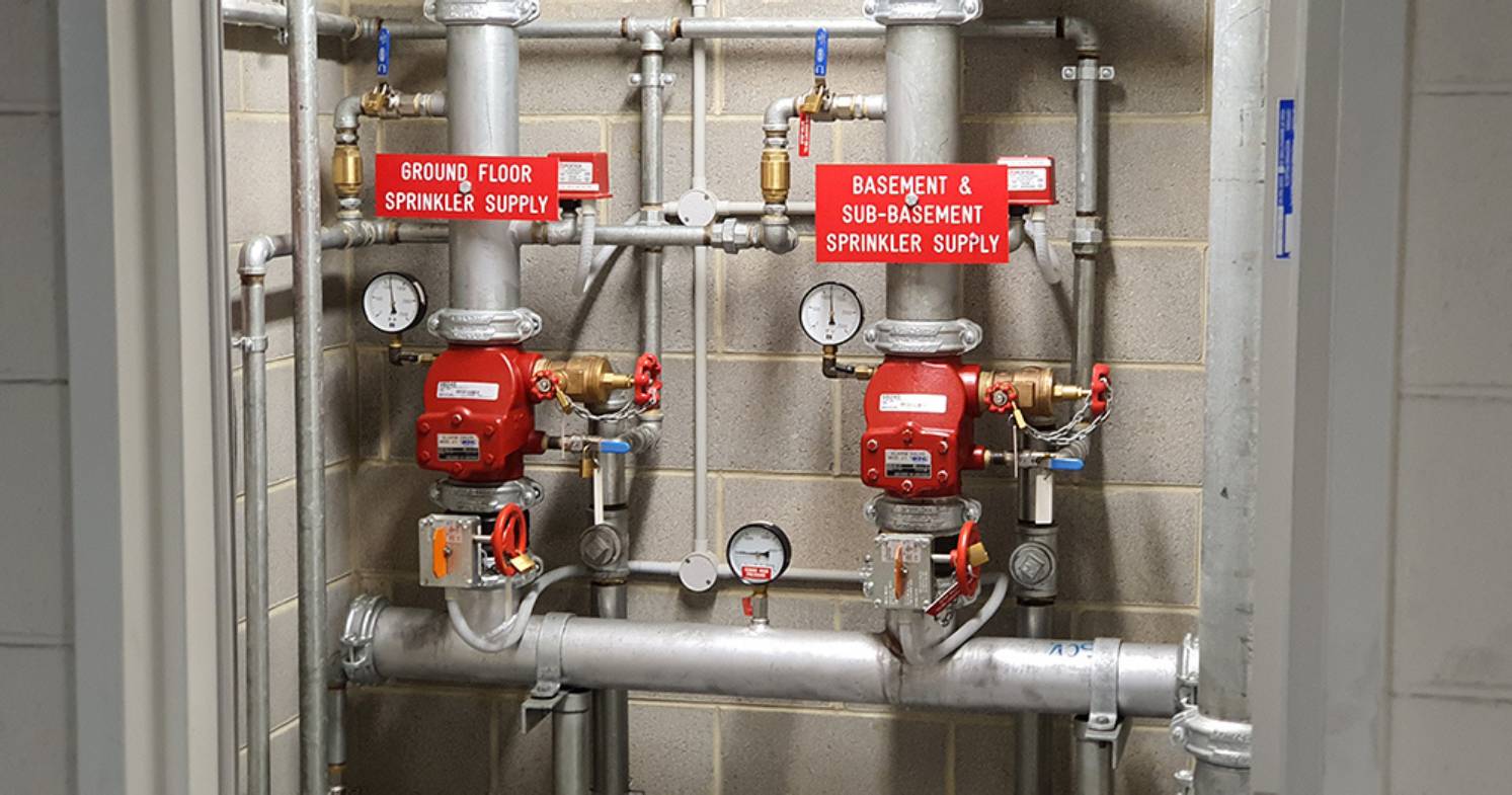 Ground floor and basement sprinkler supply valves serviced by Vital Fire Services